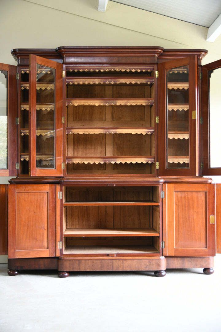 Large Victorian Mahogany Breakfront Bookcase photo Furniture