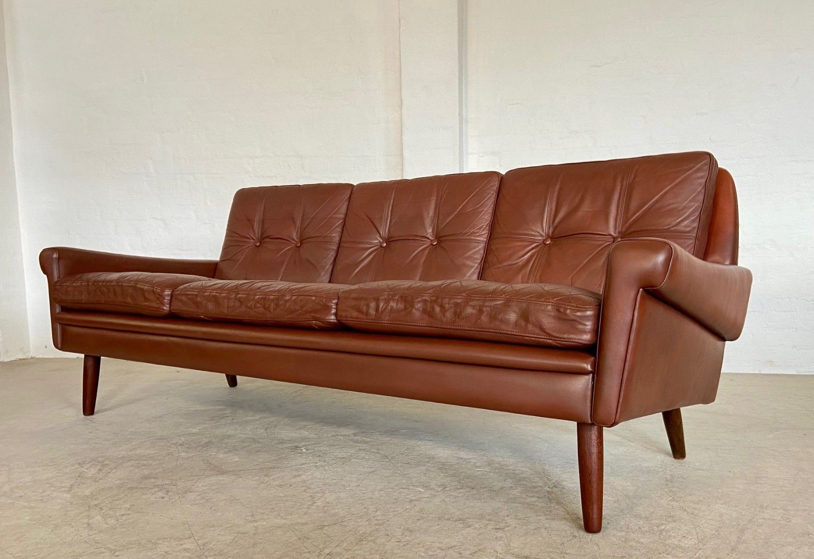 Vintage Danish  Retro Svend Skipper  3 Person Sofa In Dark Cognac  Leather photo for sale
