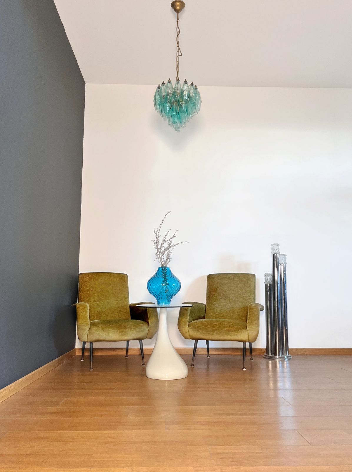 Elegant Murano Turquoise Poliedri Chandelier   Carlo Scarpa Design photo for sale