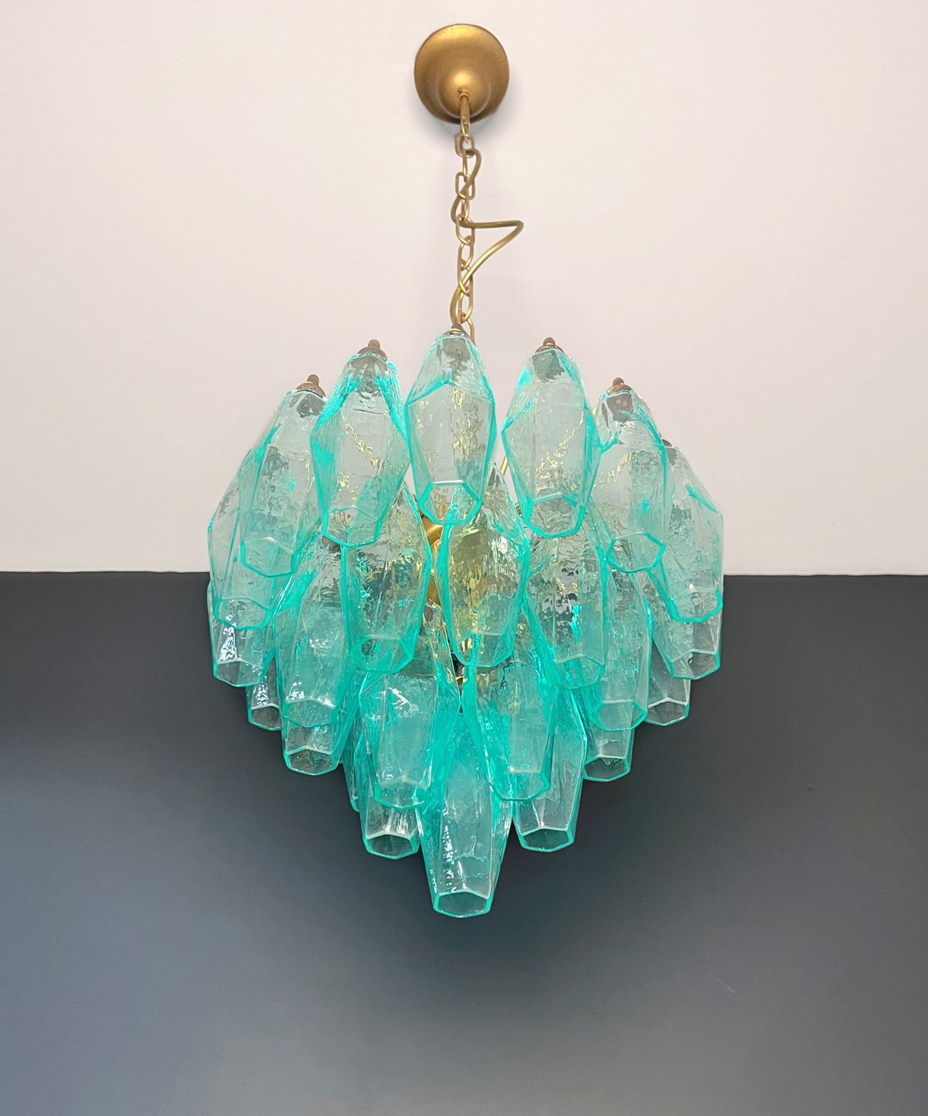 Elegant Murano Turquoise Poliedri Chandelier   Carlo Scarpa Design photo buy
