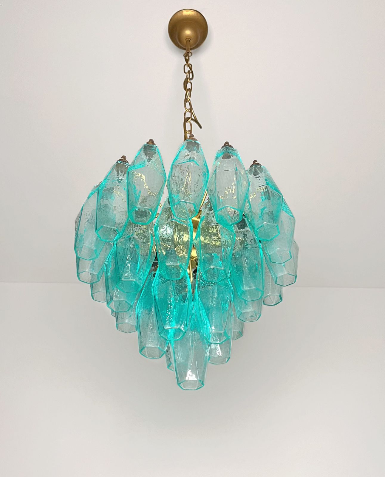 Elegant Murano Turquoise Poliedri Chandelier   Carlo Scarpa Design photo vintage
