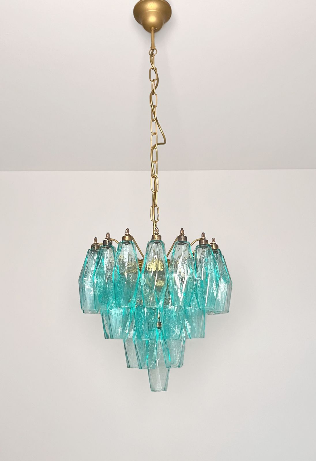 photo for sale Elegant Murano Turquoise Poliedri Chandelier   Carlo Scarpa Design