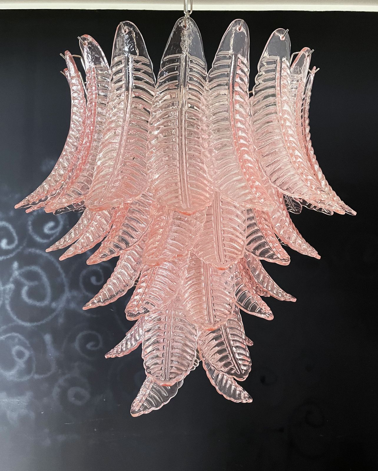 Huge Italian Murano Six Tier Pink Felci Glass Chandelier