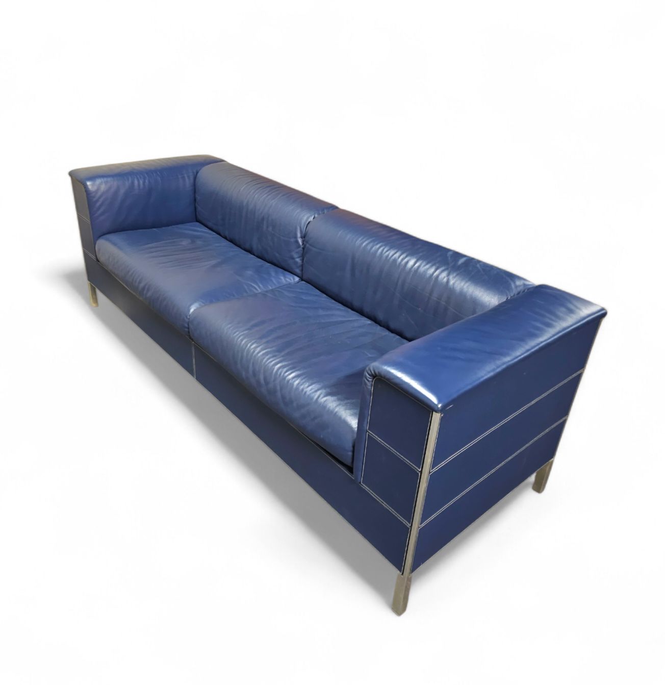 Poltrona Frau Set / Dark Blue Leather / Talus / Sofa   Chairs   / 3 Seater / 2 X Lounge Chair photo for sale