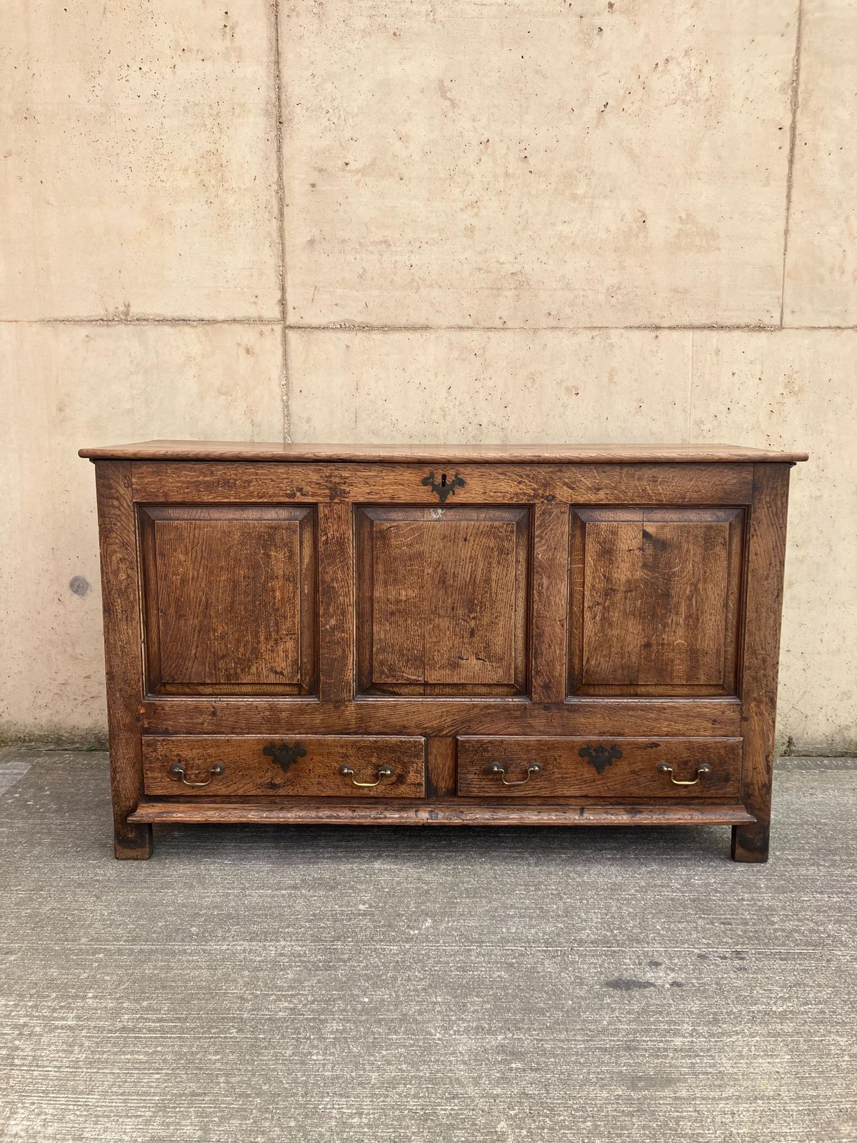 Very Large English Antique Solid Oak Mule Chest Coffer With Drawers From 1790 photo furniture