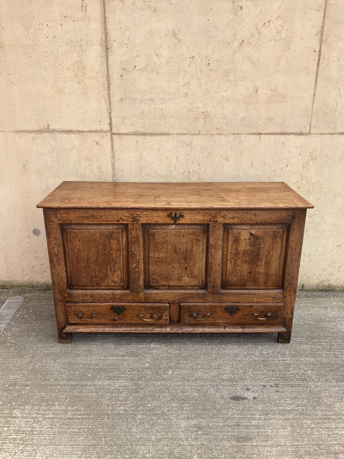 Very Large English Antique Solid Oak Mule Chest Coffer With Drawers From 1790 photo Furniture
