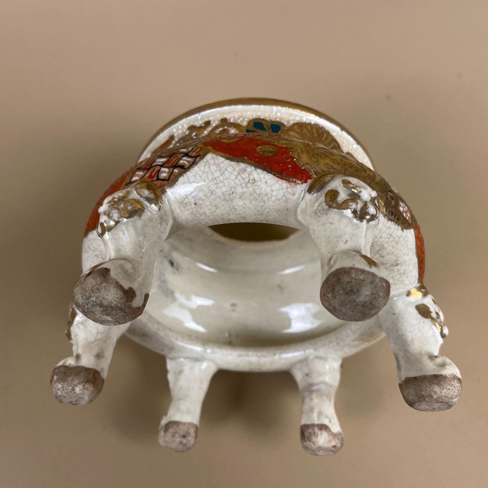 photo furniture Japanese Satsuma Style Incense Burner Earthenware Koro Gilt Enamel Crackle Glazed Meiji–Taisho Antique Plant Stand