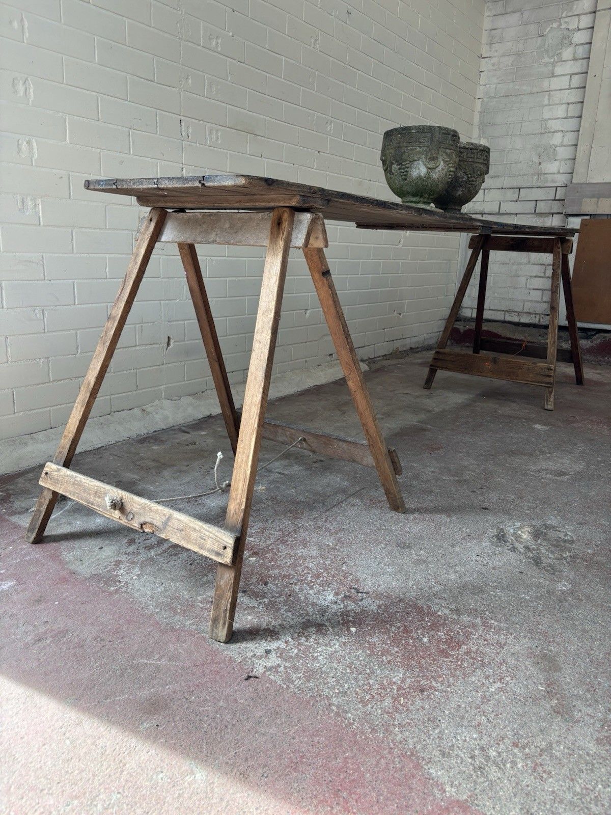 1930’s  Pine Trestle Table With Bags Of Character & A Great Size. photo vintage