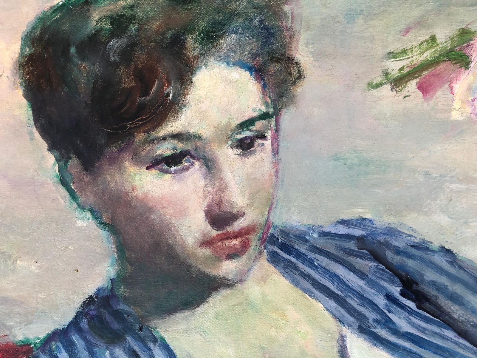 Josep Maria Mallol Suazo Mid Century Reclining Woman With Flowers, Spanish Figurative Oil Painting, Catalan School Interior Scene, 1955 photo 5950.0