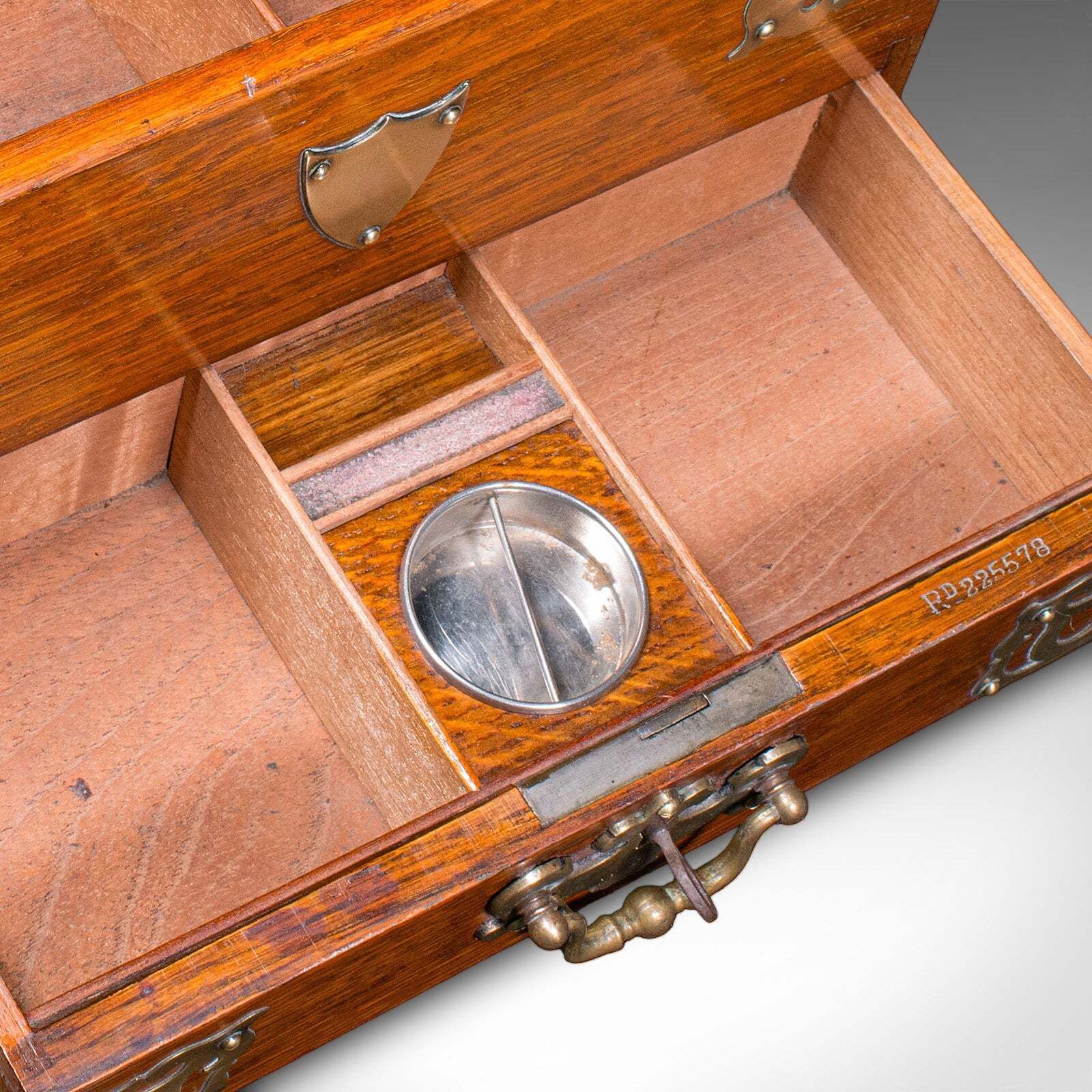 photo for sale Antique Smoker's Box, English, Oak, Brass, Cigar Case, Club Lounge, Edwardian