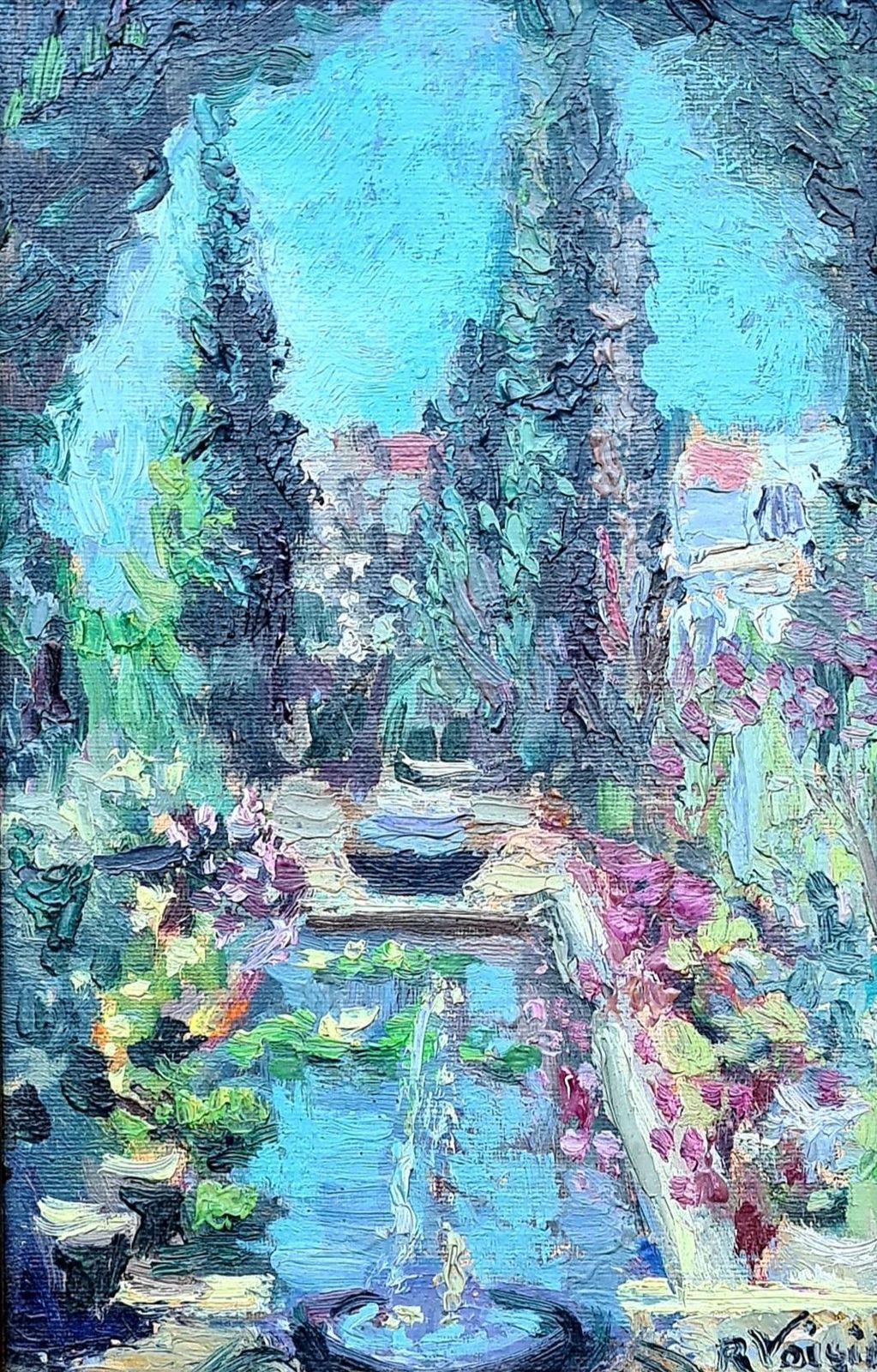 Mediterranean Garden Impressionist Oil Painting, 38x30 Cm By R Voisig photo furniture