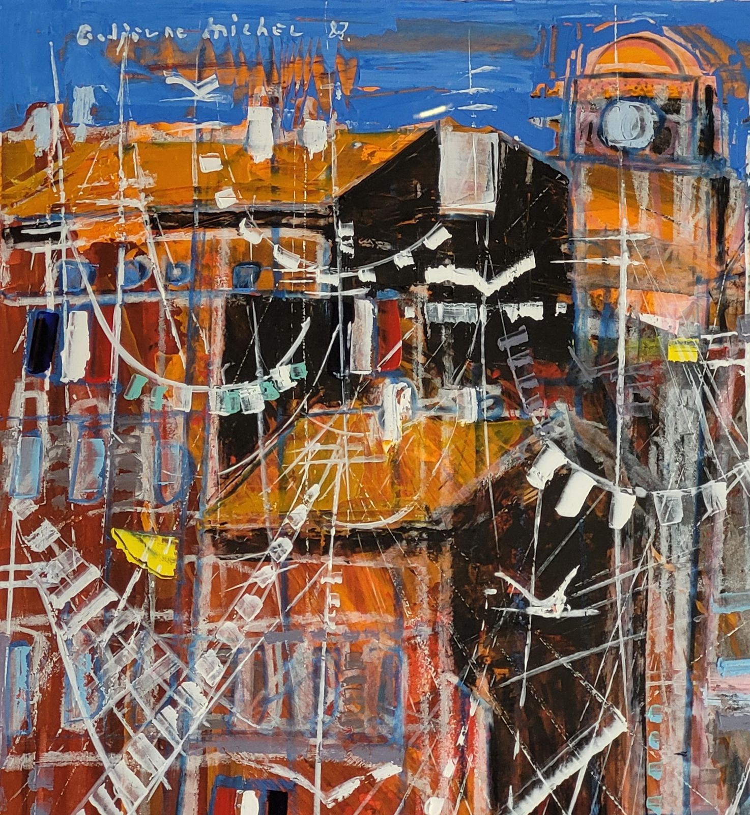 The Port Of Saint Tropez. Acrylic On Paper. 73cm X 57cm 1983 By Michel Godjevac photo vinterior