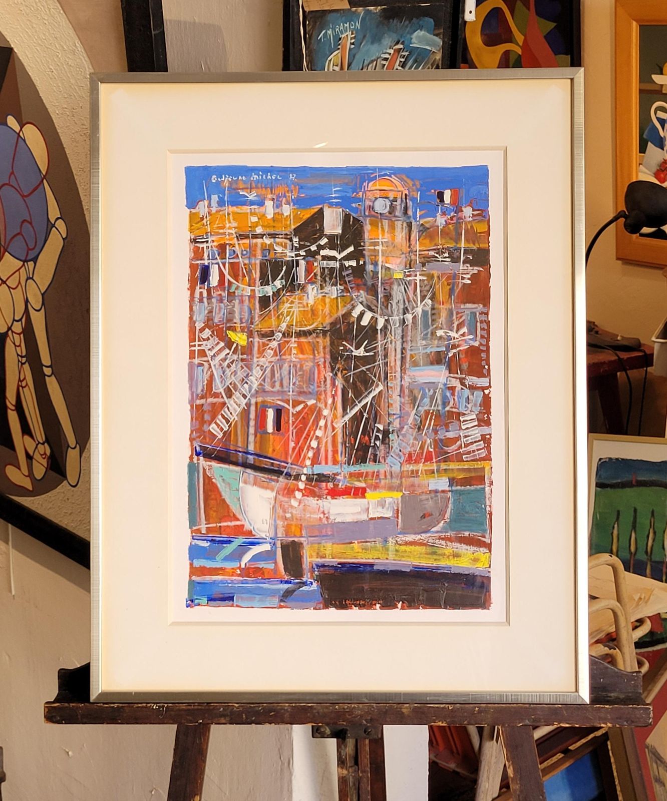 photo vintage The Port Of Saint Tropez. Acrylic On Paper. 73cm X 57cm 1983 By Michel Godjevac