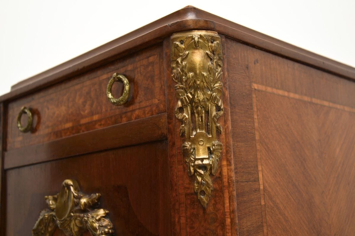 Pair Of Antique French Inlaid Walnut Marble Top Bedside Cabinets photo buy