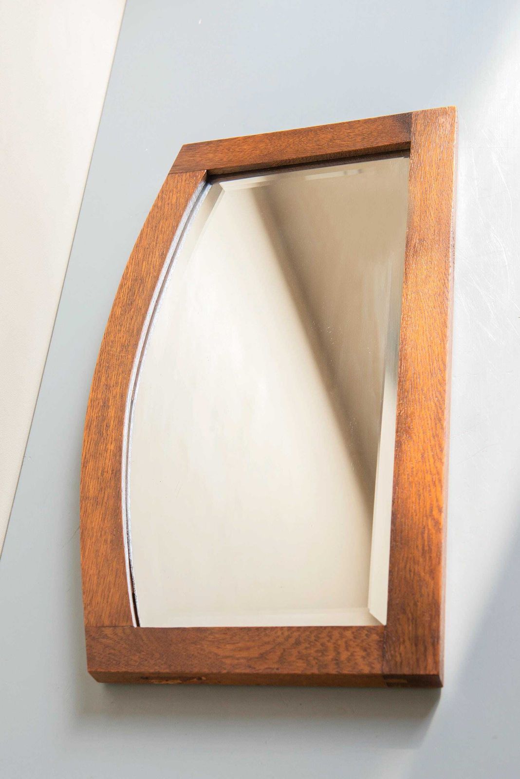 photo furniture Art Deco Oak Wall Mirror With Beveled Glass – Antique Curved Mirror