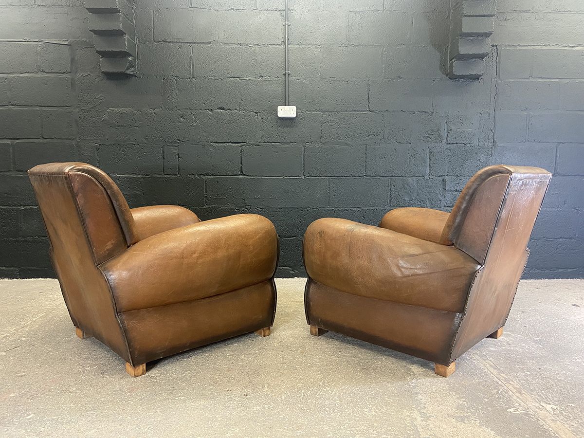photo furniture Pair Of Original French Vintage Leather Club Chairs