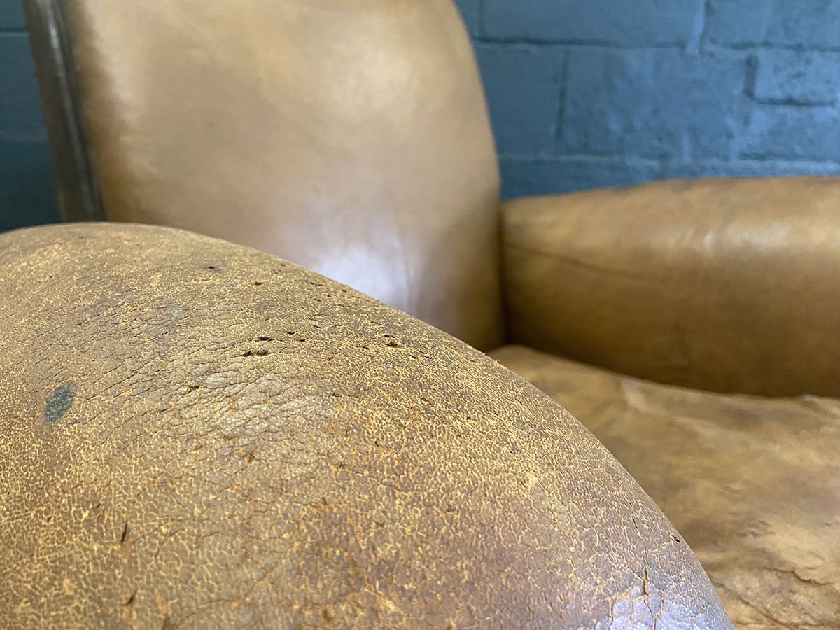 photo buy Pair Of Original French Vintage Leather Club Chairs
