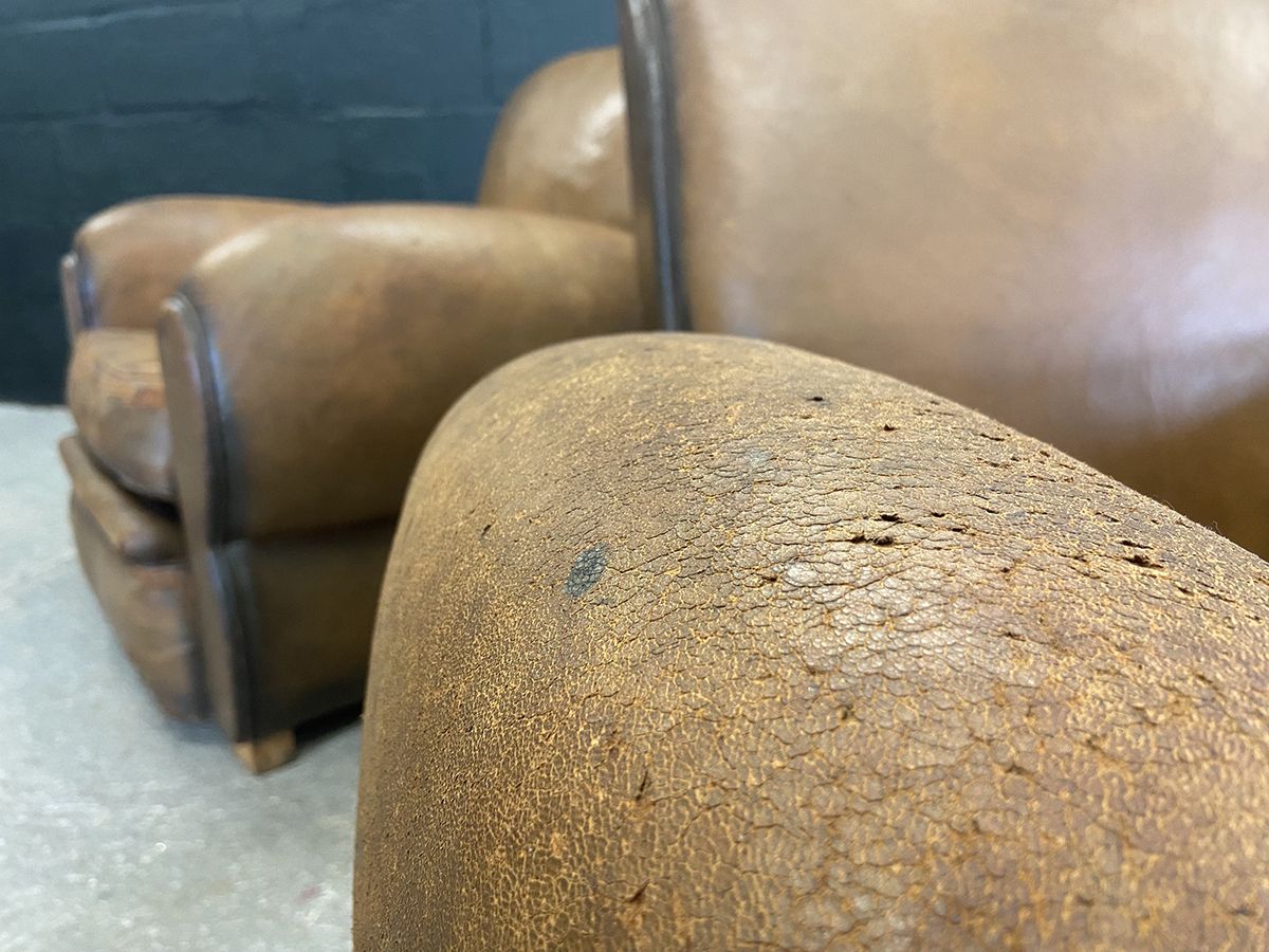 1895.0 Pair Of Original French Vintage Leather Club Chairs photo