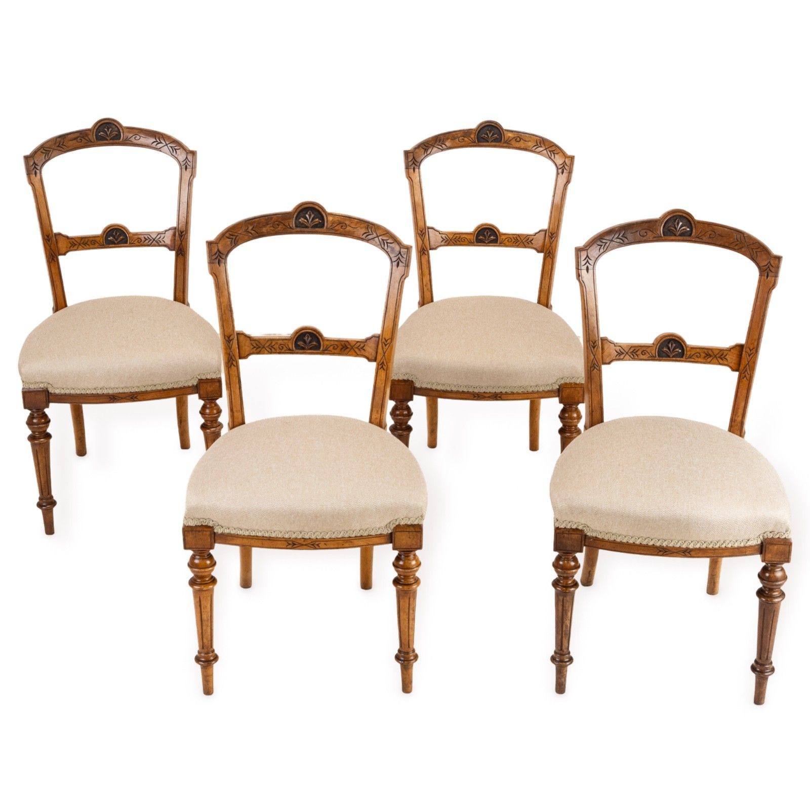 Set Of Four English Satin Birch Dining Chairs, Regency / William IV Period, C.1820–1835