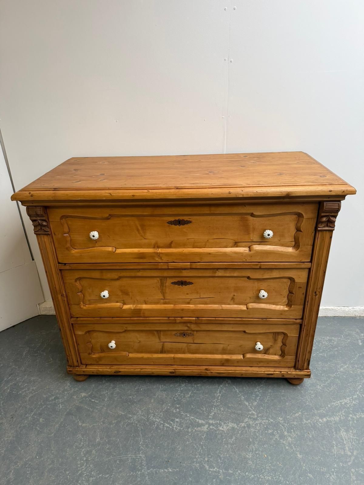 A Pretty Antique Pine Genuine Hungarian Waxed 3 Drawer Chest Of Drawers photo Furniture