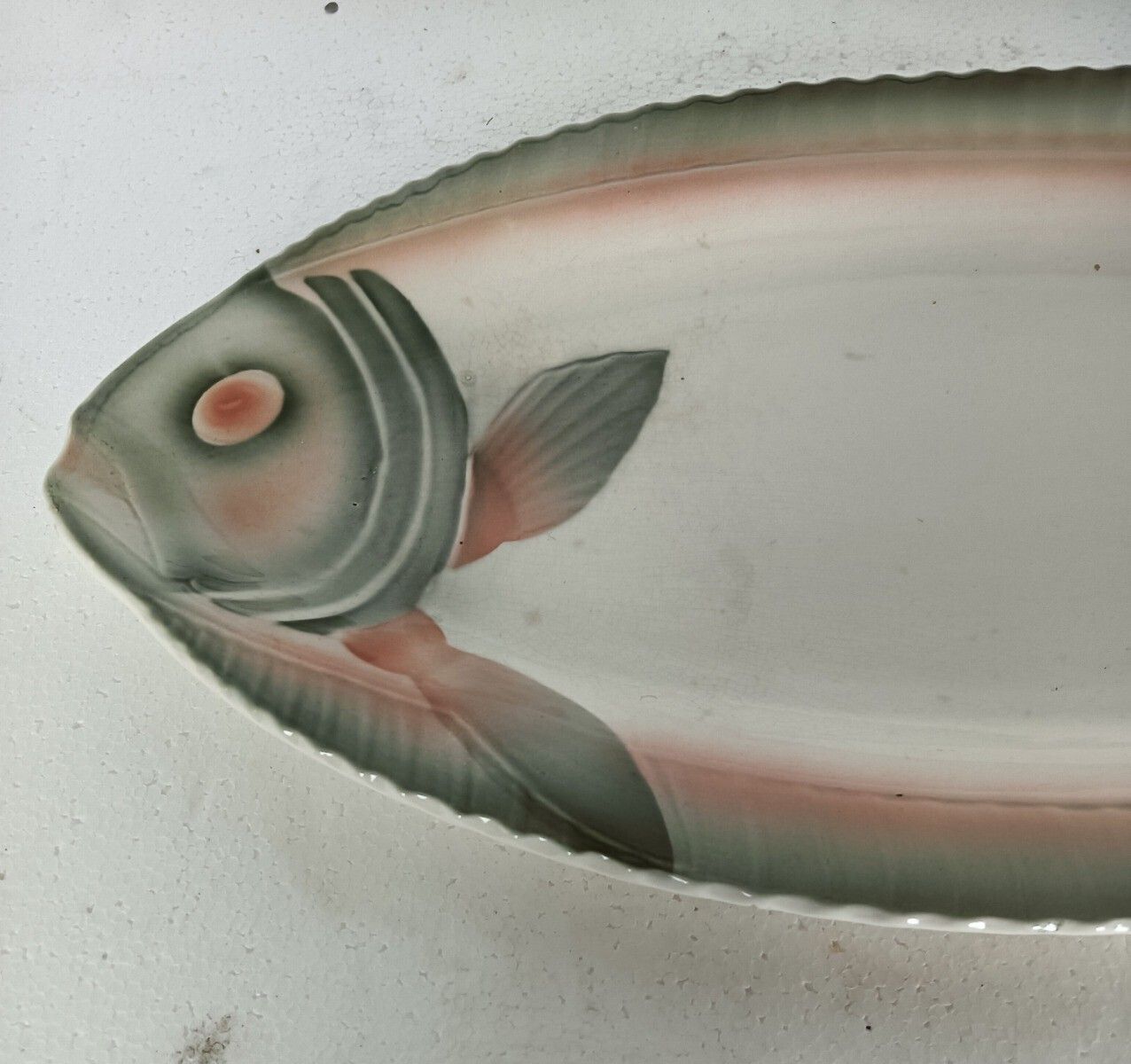French Antique  Sarreguemines Digoin Fish Design Shape Large Serving Plate Seafo photo for sale