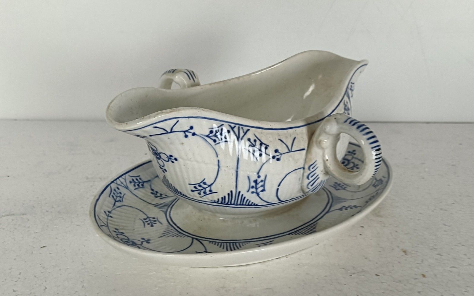 Maastricht Holland  Copenhague Motif Blue White Gravy Boat Sauce Boat Marked 20s photo for sale