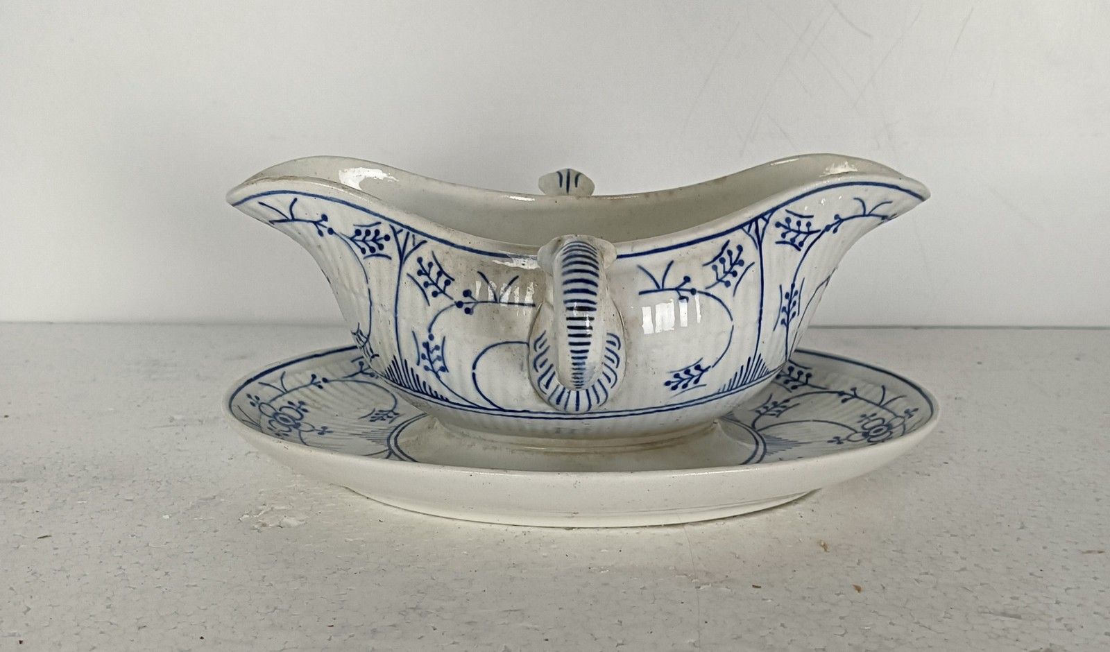 Maastricht Holland  Copenhague Motif Blue White Gravy Boat Sauce Boat Marked 20s photo vinterior
