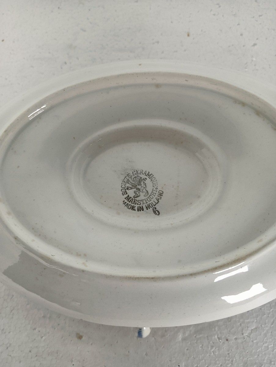 Maastricht Holland  Copenhague Motif Blue White Gravy Boat Sauce Boat Marked 20s photo vintage