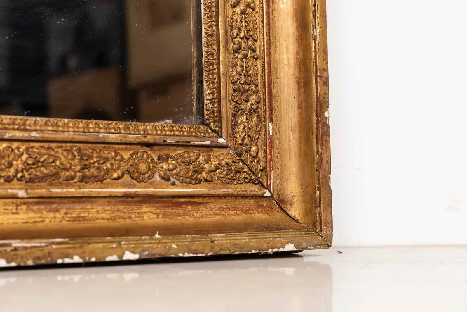 Xl Antique Distressed French Gilt Bistro Mirror photo furniture