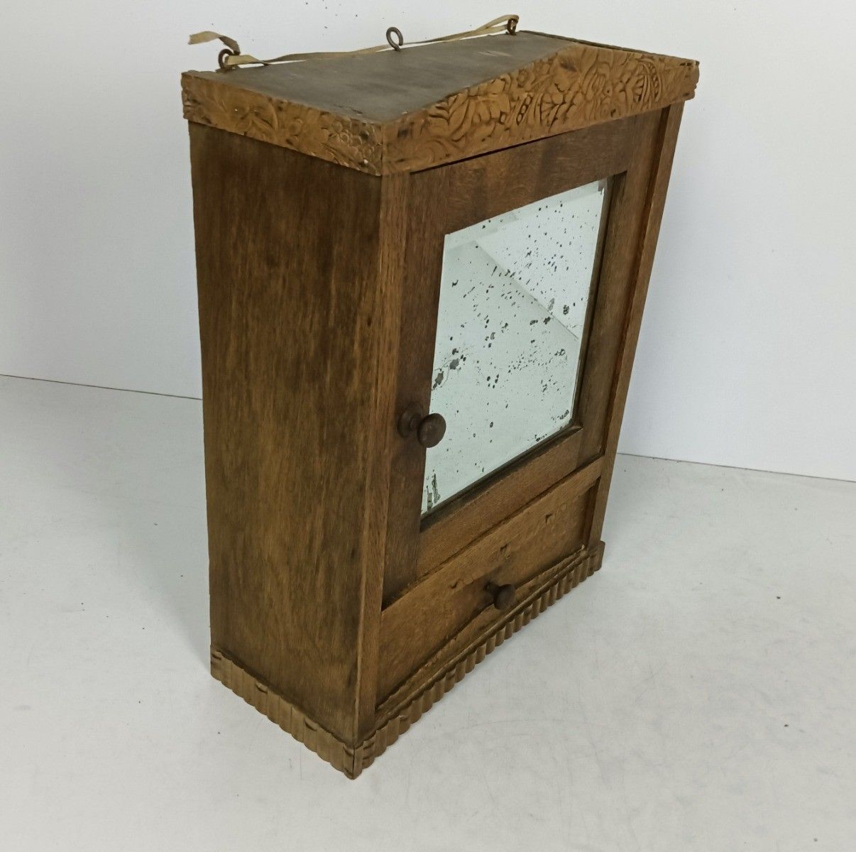Furniture Art Deco Antique Medicine Apothecary Cabinet Bathroom Shaving Wall Hanging Bevel photo