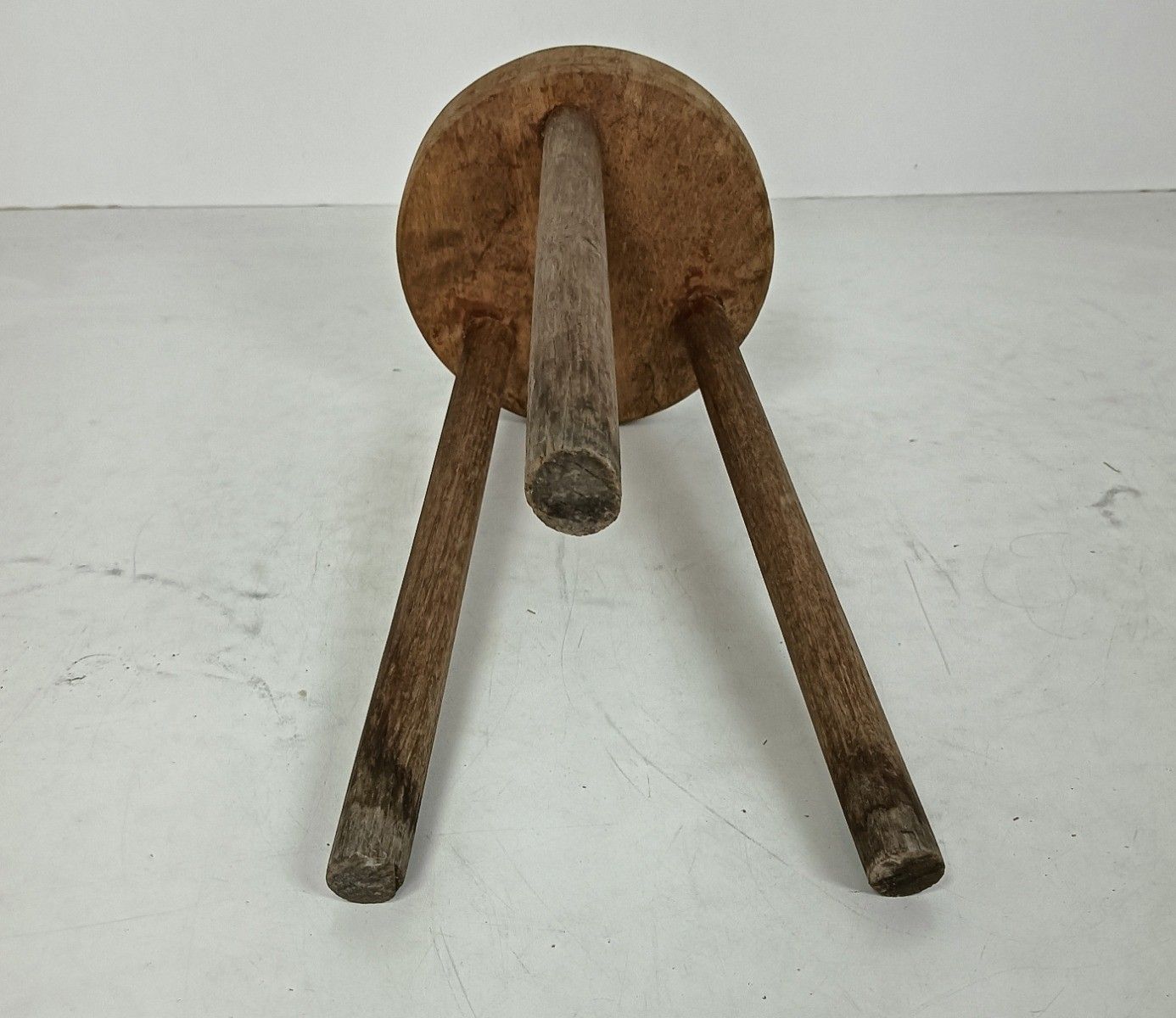 Small Antique Carved Wooden Milking Stool Pedestal Plant Stand Side Table, Barn photo 107.0