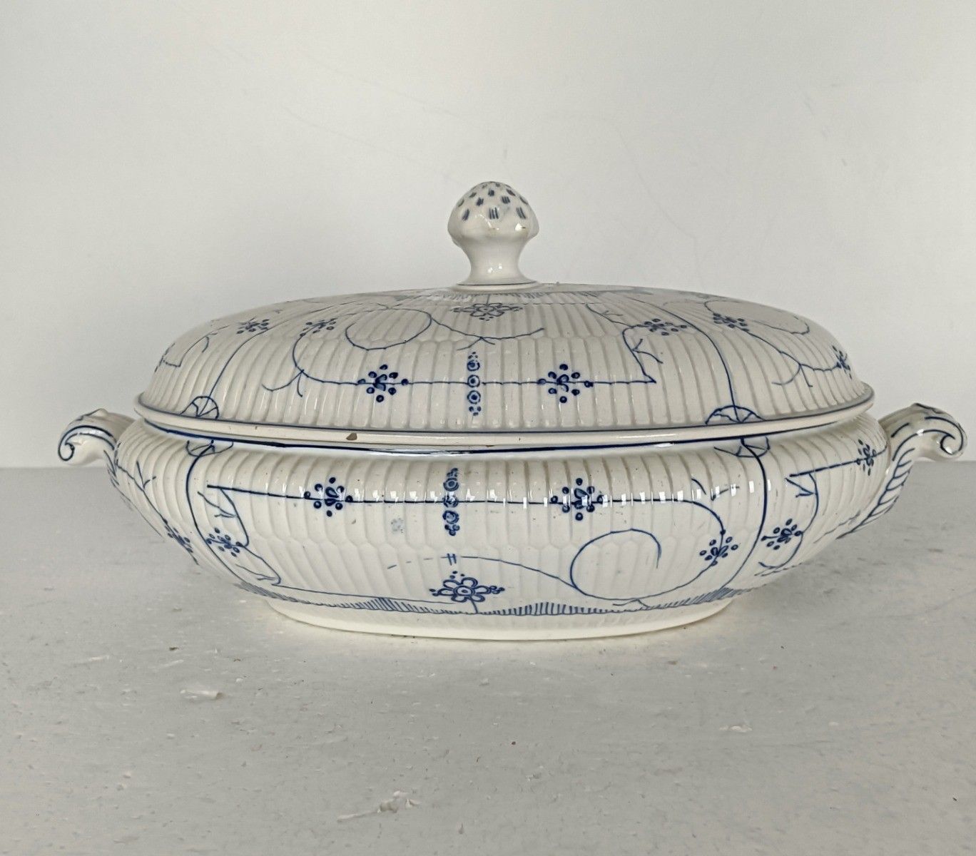 Antique Oval Tureen Blue White Copenhague Motive Opaque De Sarreguemines France photo furniture