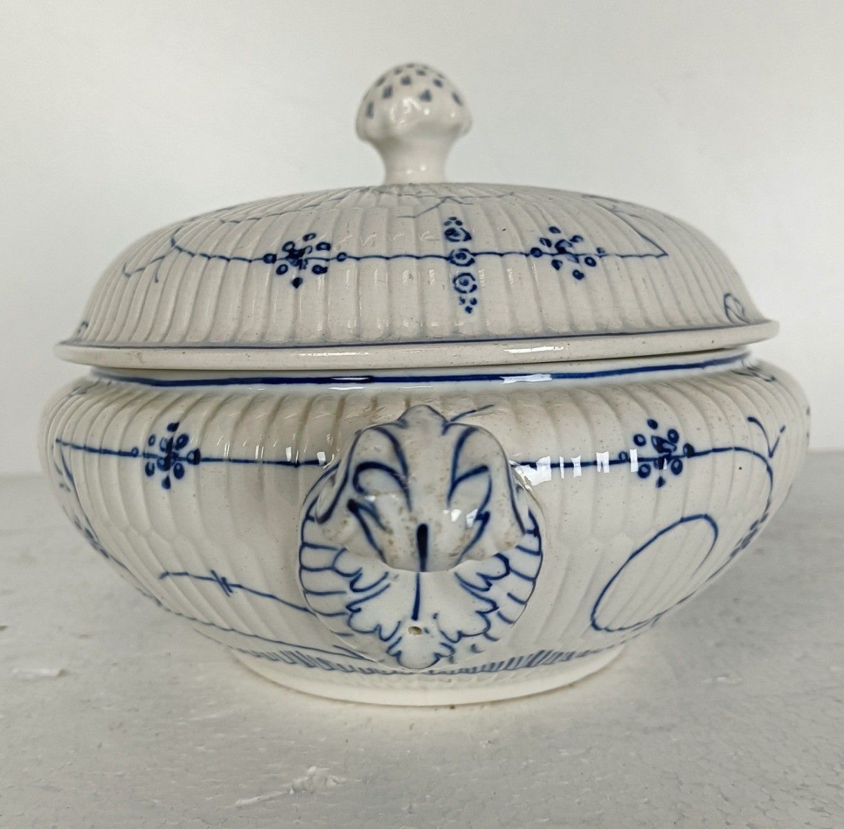 Antique Oval Tureen Blue White Copenhague Motive Opaque De Sarreguemines France photo for sale