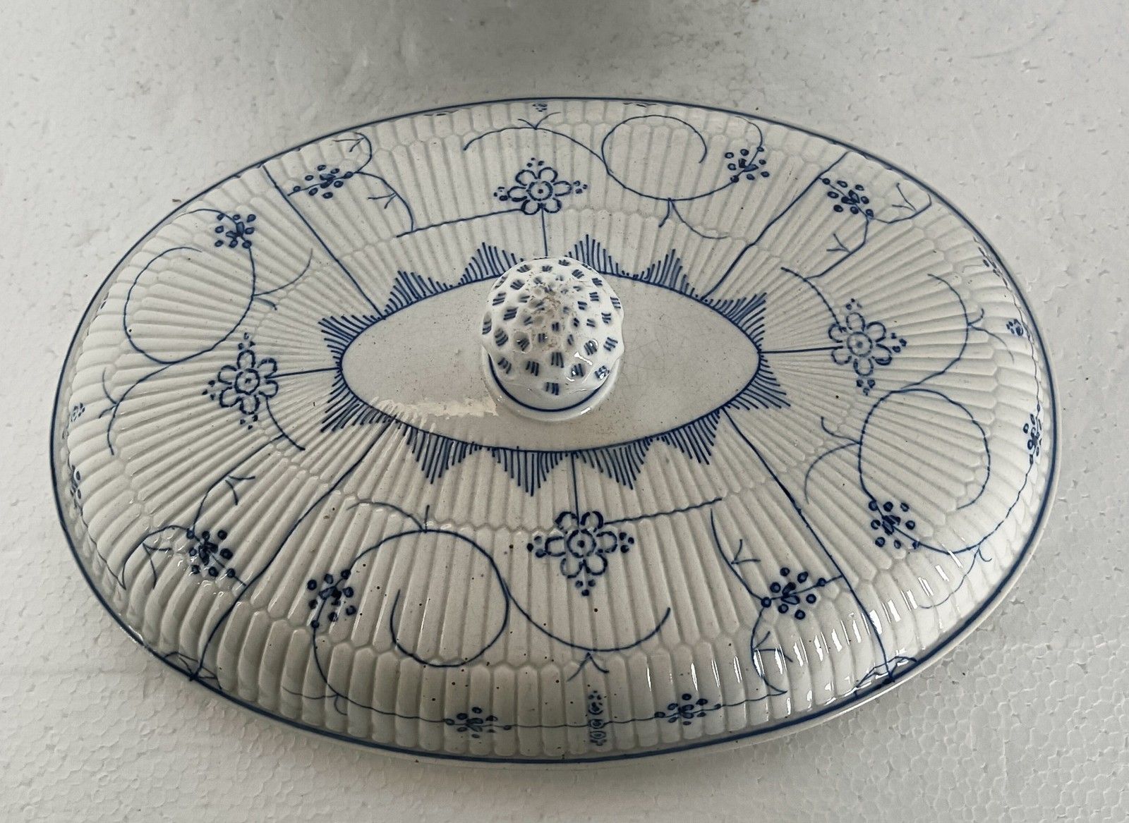 Home Decor Antique Oval Tureen Blue White Copenhague Motive Opaque De Sarreguemines France photo