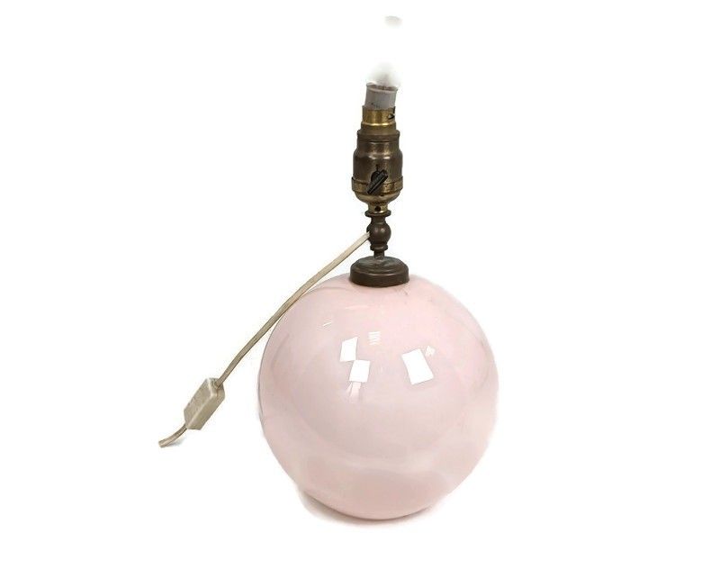 Lovely Pink Table Desk Lamp Glass Ball Baby Pink Vintage