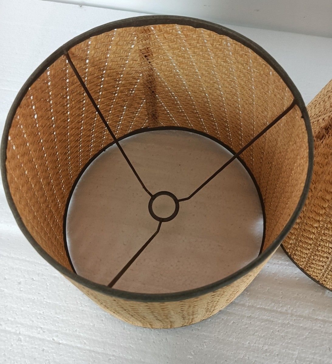 Pair Vintage Lamp Shades Fabric  Jute Burlap  Authentic Shades For Lamp Japand photo for sale