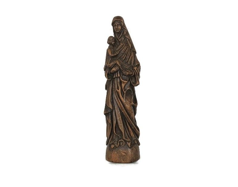 Hand Carved Wooden Sculpture Signed Gaston Dobbelaere Statue Our Lady Madonna Mo
