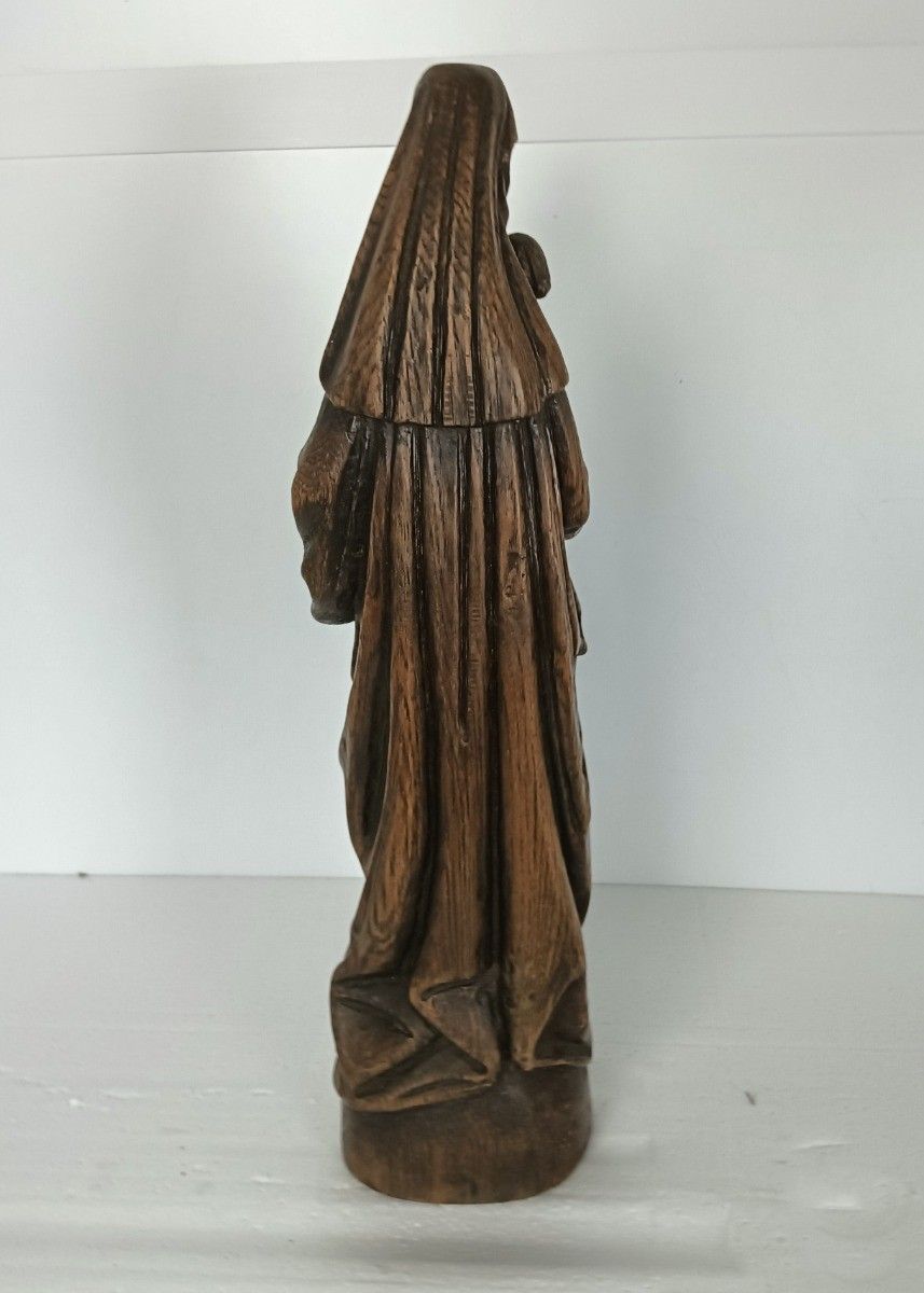 Hand Carved Wooden Sculpture Signed Gaston Dobbelaere Statue Our Lady Madonna Mo photo for sale