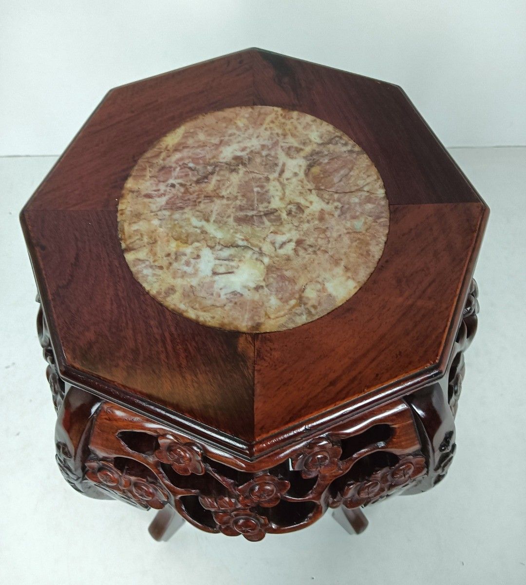 Hand Carved Wooden Chinese Marble Top Hall Console Table Pedestal Bonsai Stand T photo for sale