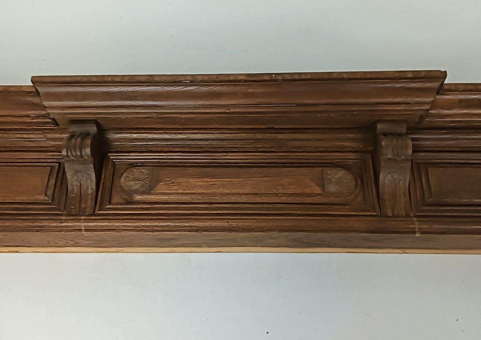 photo furniture Heavy Large Antique Carved Wooden Pediment Over Door Trim Architectural Salvaged