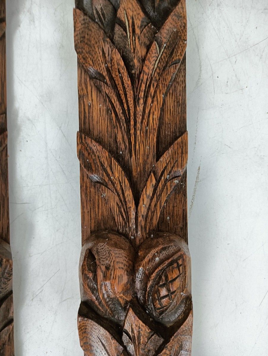 Pair Antique French Carved Oak Reclaimed Architectural Trim Pediment Salvaged Or photo for sale
