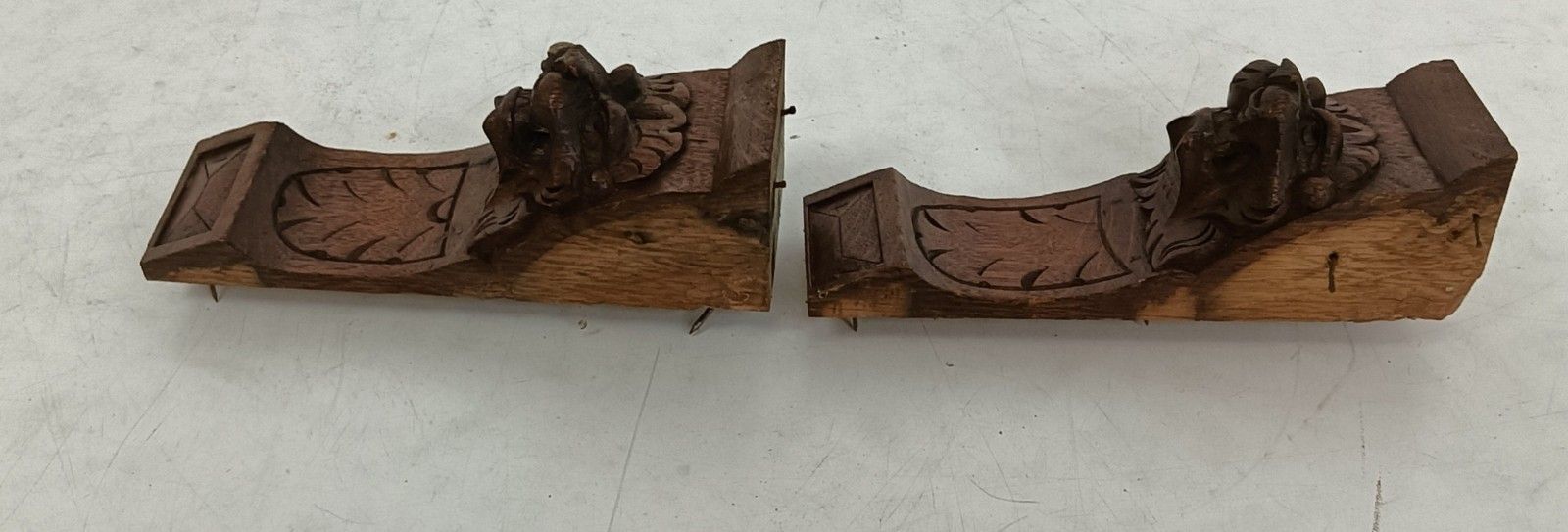 Large Antique Couple Corbels Hand Carved Wood Architectural Reclaimed Lion Heads photo for sale