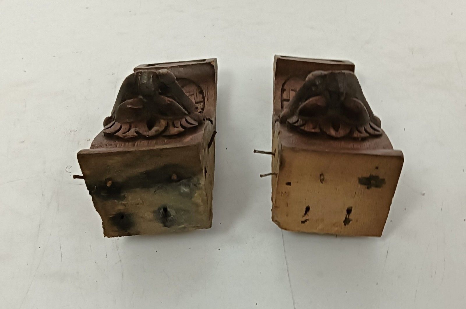 Large Antique Couple Corbels Hand Carved Wood Architectural Reclaimed Lion Heads photo vinterior