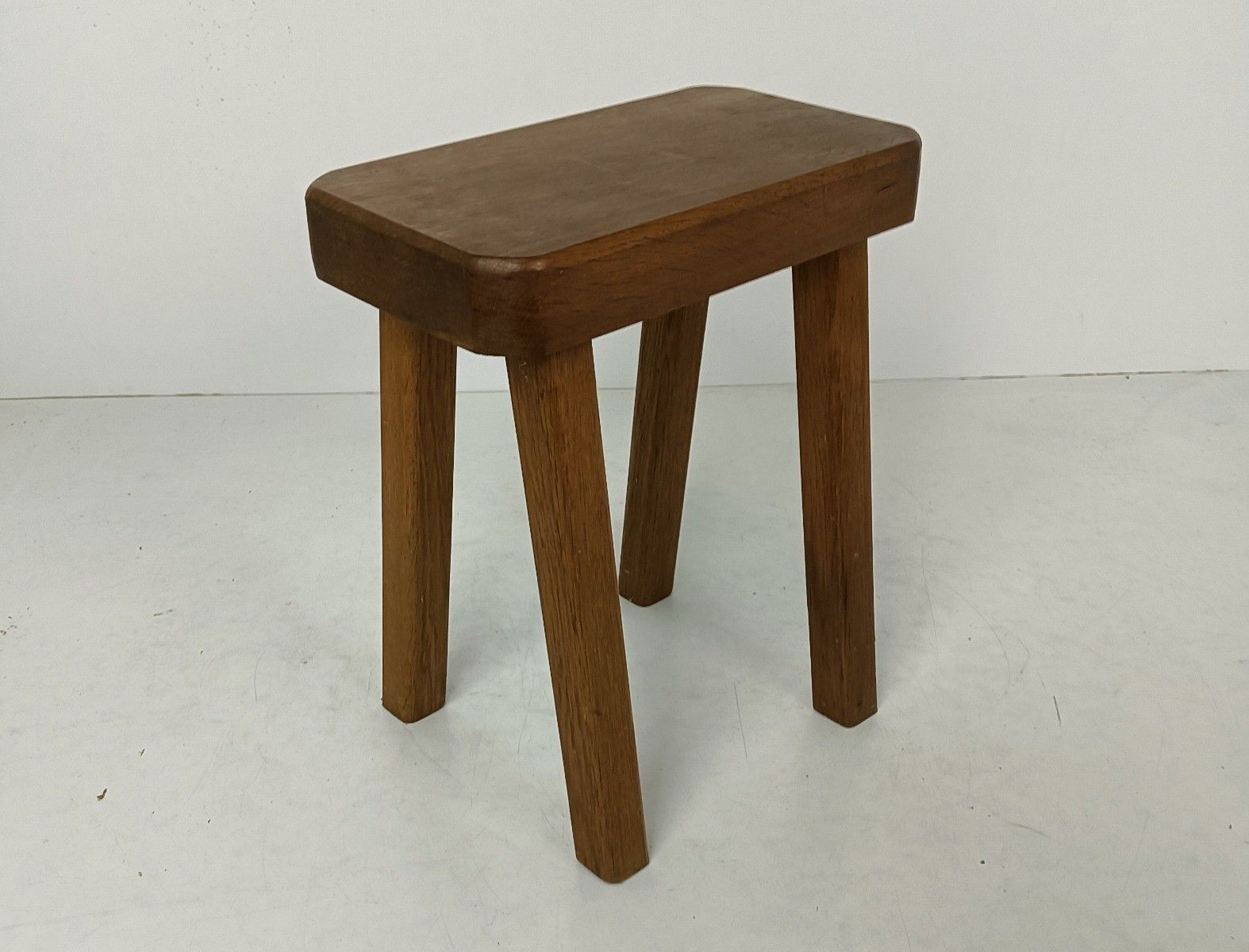 Antique  Carved Wooden Milking Stool Pedestal Plant Stand Side Table, Thick Top photo vintage