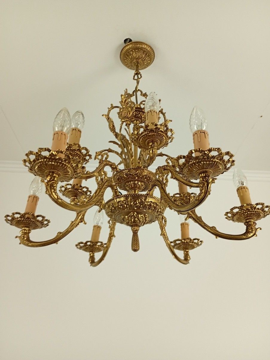 Vintage Spanish Revival Chandelier 12 Arm Lights Brass Gorgeous Ornate Ceiling F photo furniture