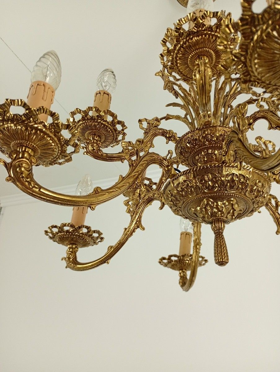 Vintage Spanish Revival Chandelier 12 Arm Lights Brass Gorgeous Ornate Ceiling F photo 715.0