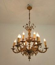 Gorgeous Spanish Revival Brass Chandelier Putti Bell Flowers 12 Arm Lights Vinta photo furniture
