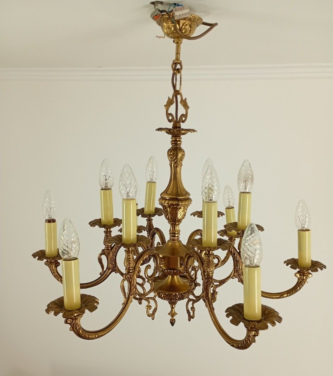 Gorgeous Spanish Revival Brass Chandelier  12 Arm Lights Vintage Ornate Ceiling photo furniture