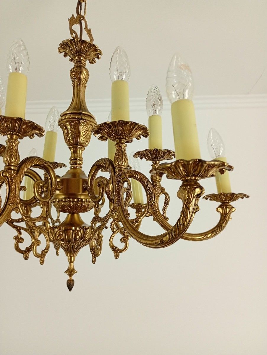Gorgeous Spanish Revival Brass Chandelier  12 Arm Lights Vintage Ornate Ceiling photo Lighting
