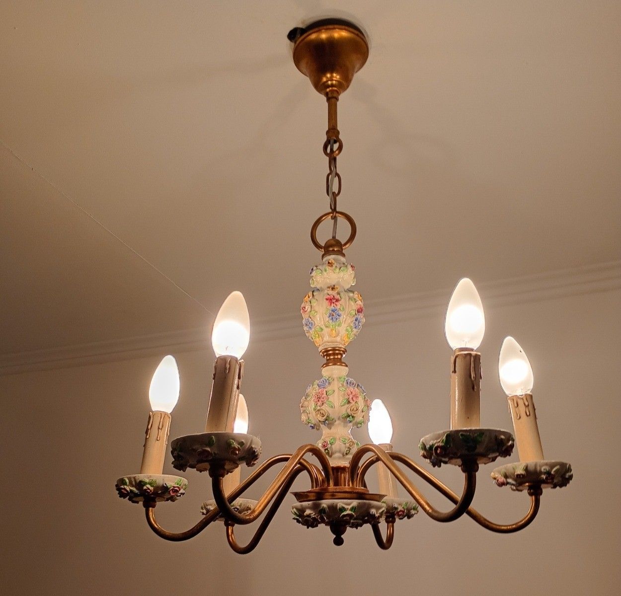 Italian Chandelier Porcelain Lots Of 3d Flowers Romantic Capodimonte Style  Vint photo 492.0